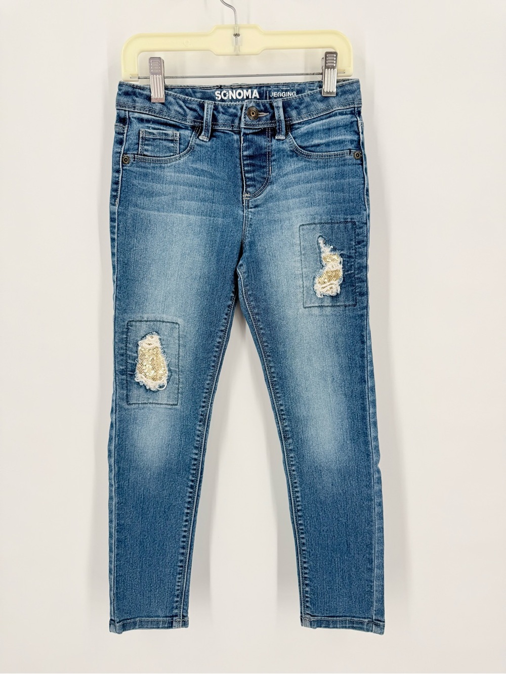 Sonoma Light Blue Distressed Skinny Jeans with Sequin Patches